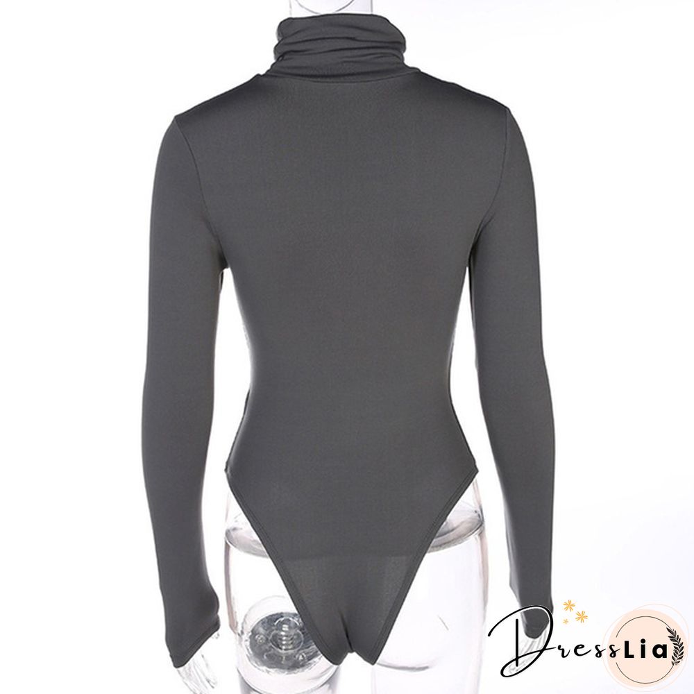 Women's Ladies Fashion Turtleneck Long Sleeve Jumpsuit Bodysuit Bodycon Rompers Slim topss