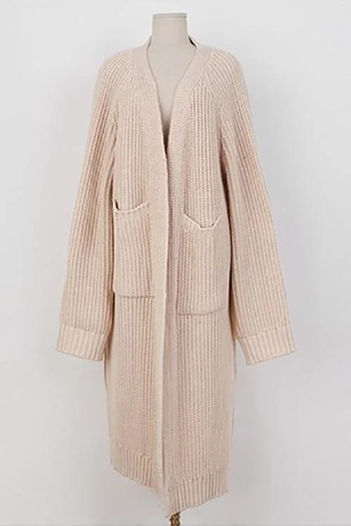 Pockets Side Slit Long Cardigan