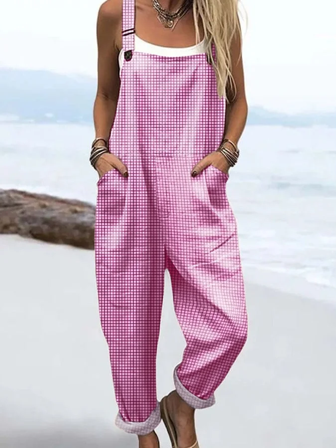 Women's Casual Plaid Loose Overalls