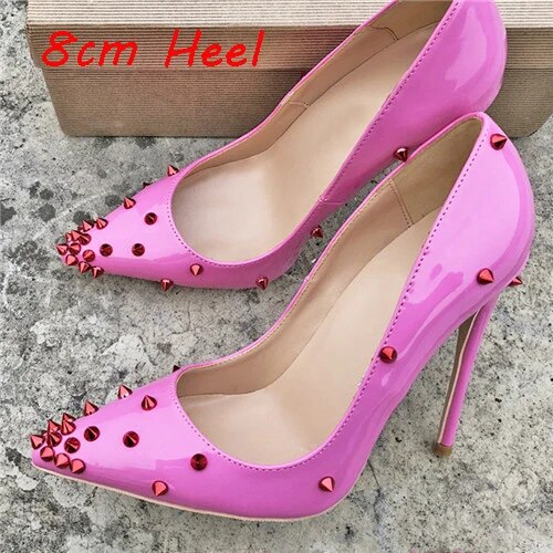 VCshoes 12cm Stilettos Rose Rivet Woman Extreme High Heels 8cm 10cm Party Wedding Shoes Women Pumps Pointed Toe MD018