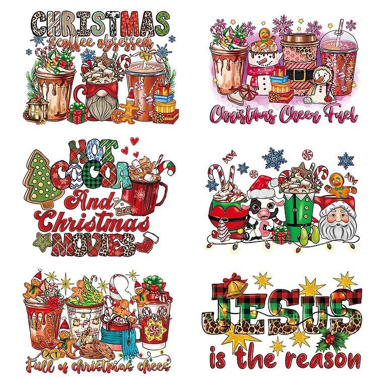 6 Sheet Christmas Iron on Patches Heat Transfer Vinyl Patch Stickers for T-Shirt