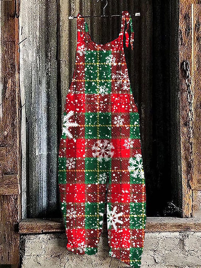 Women's Cute Print Linen Blend Casual Jumpsuit