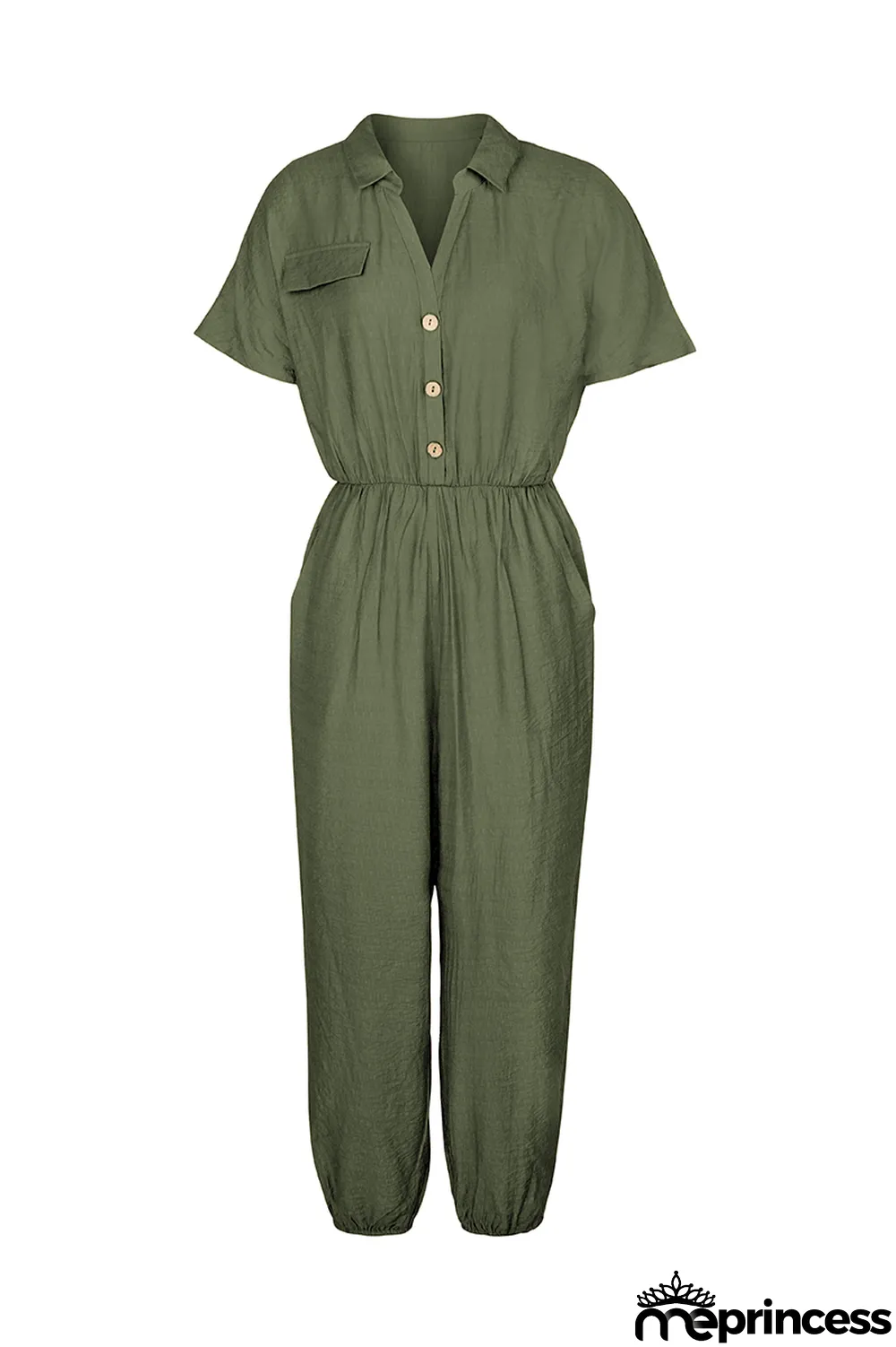 Summer Casual Solid Button Up Loose Jumpsuit