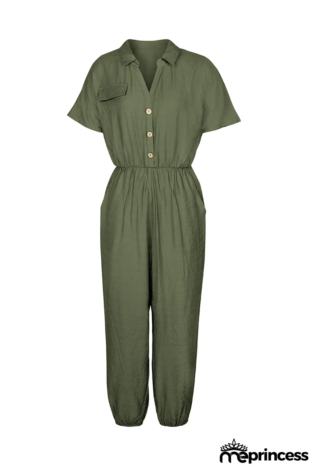 Summer Casual Solid Button Up Loose Jumpsuit