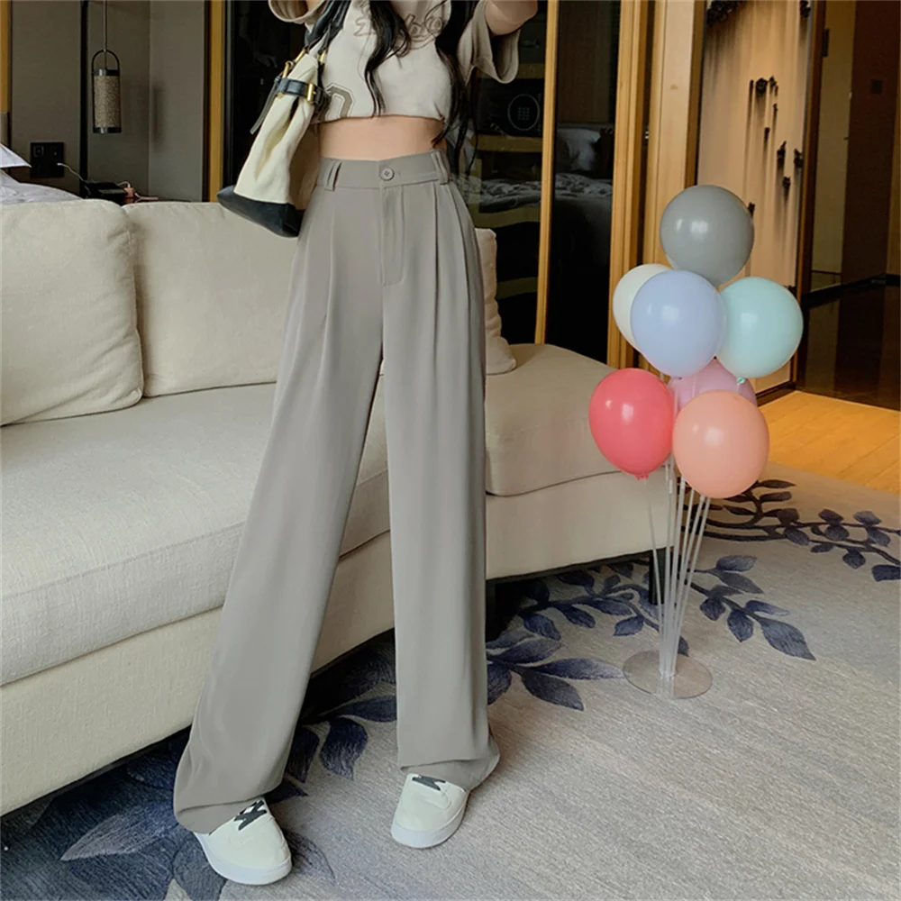 Jangj Alien Kitty S-XL Elastic Waist New Women Pants Minimalist Fashion Loose Solid Chic Summer 2022 Office Lady Straight Casual Hot