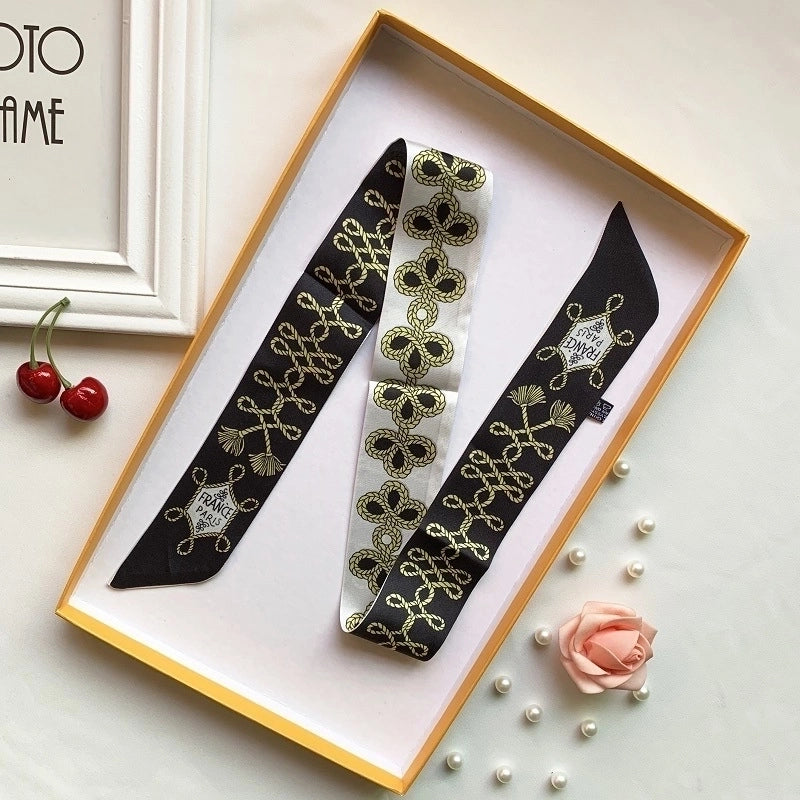 Women’s Minimalist Classic Style Color Block Satin Printing Silk Scarf