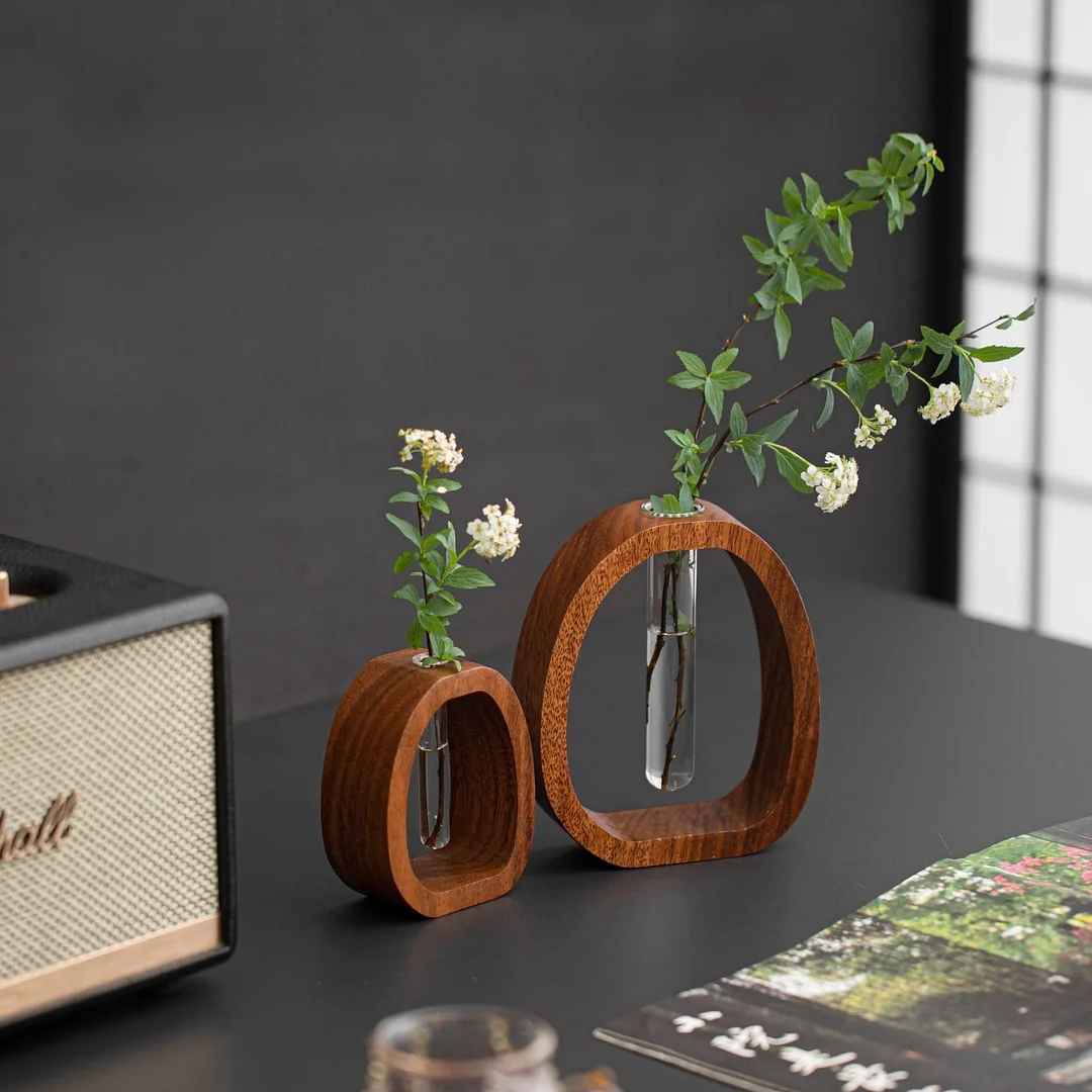 Solid Wood Glass Vase 