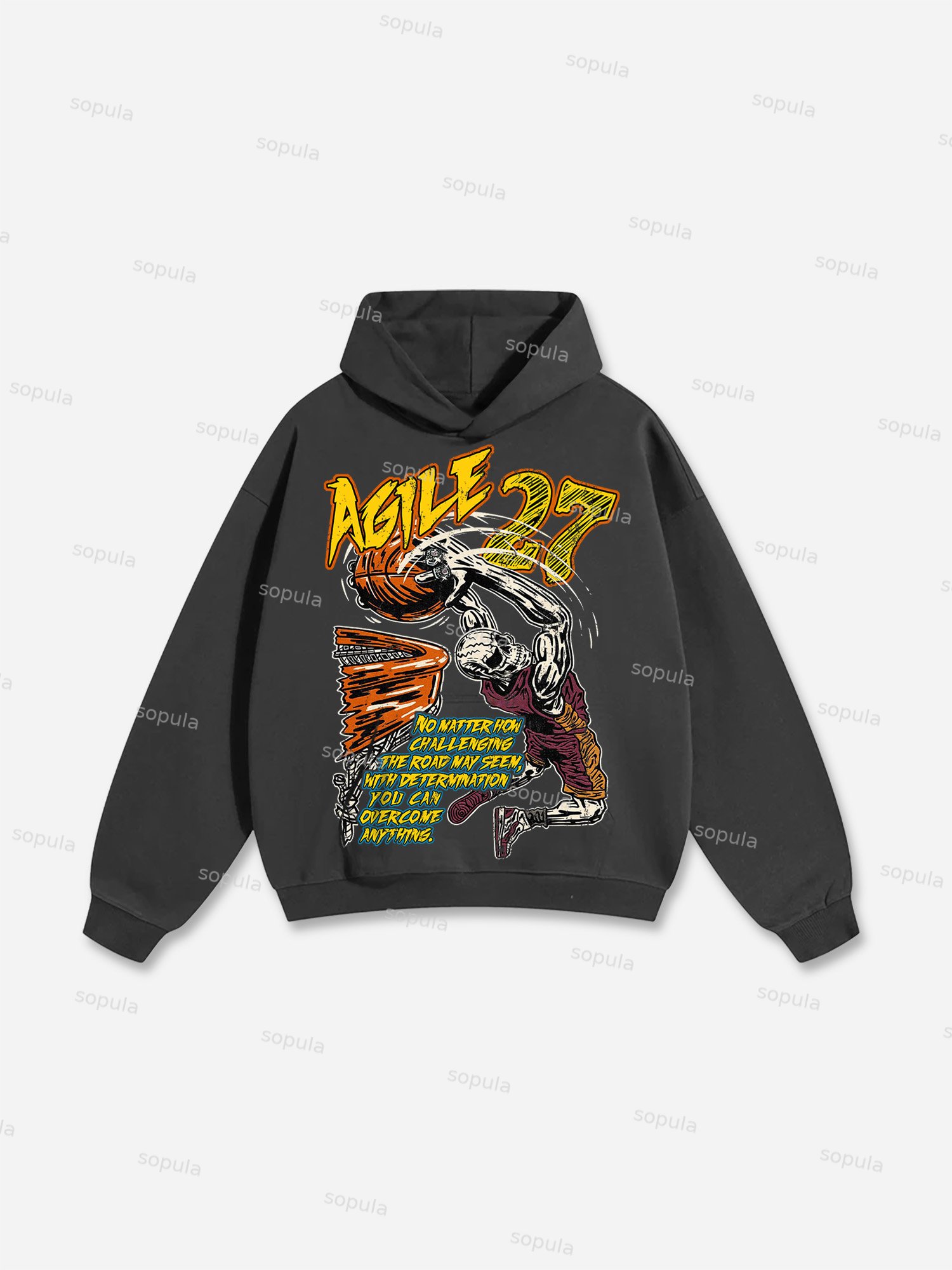 Shooting Basketball Graphic Print Cotton Hoodie - SOPULA