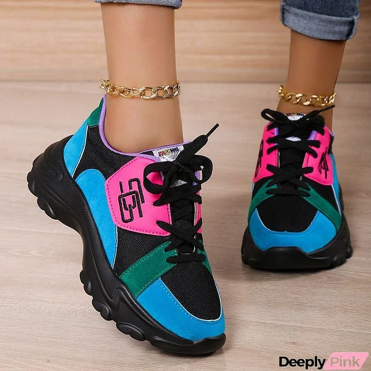 Super Cute Thick Soled Lace Up Candy Color Sneakers for Women