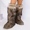 Women's Winter Trendy Y2K Faux Raccoon Fur Long Knee Snow Boots