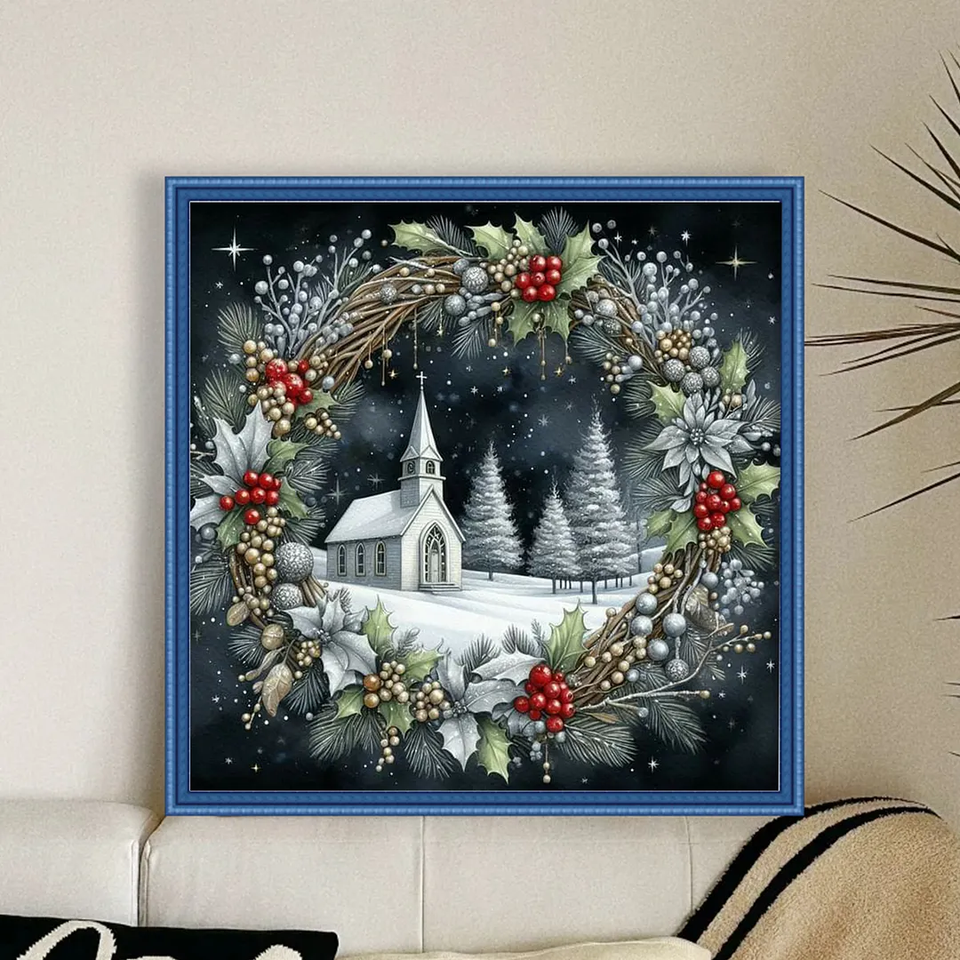 Green Xmas Scenery Full 14CT DIY Counted Cross Stitch Art Crafts Kits 40x40cm