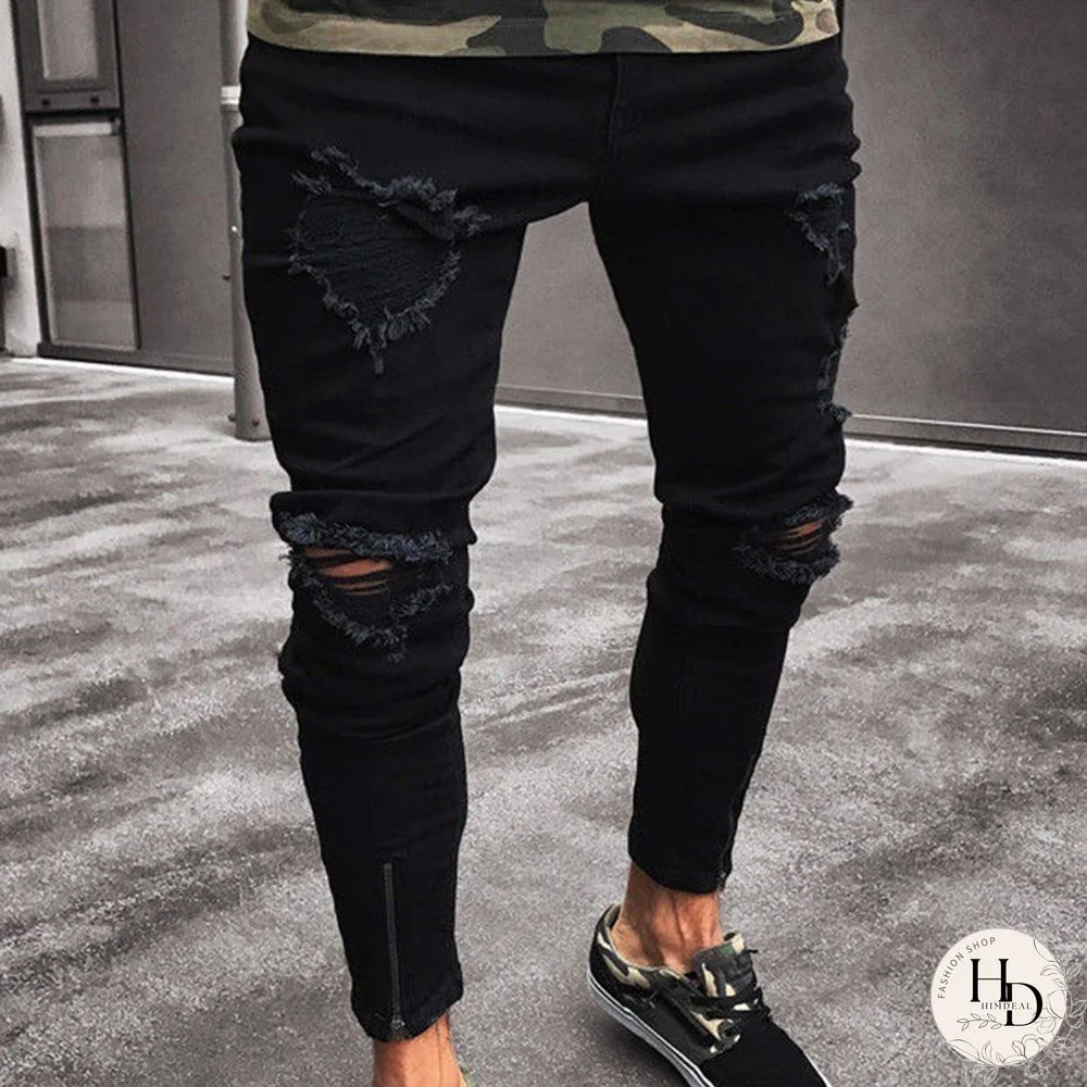 Men's Casual Fashion Ripped Slim-Fit Denim Trousers Tt230