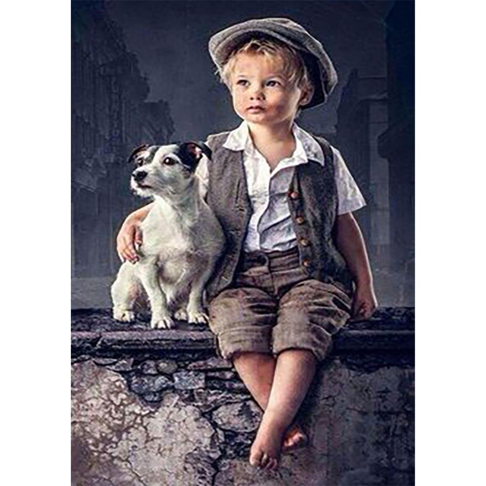 Full Round Diamond Painting Little Boy and Dog (40*30cm)
