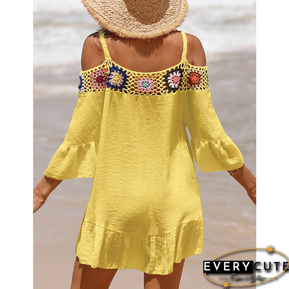 Yellow Cold Shoulder Beach Cover Ups