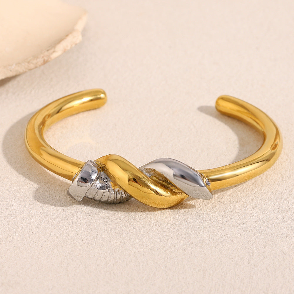 Personalized Stainless Steel 18K Gold Plated Twisted Screw Knotted Open Ring Bracelet