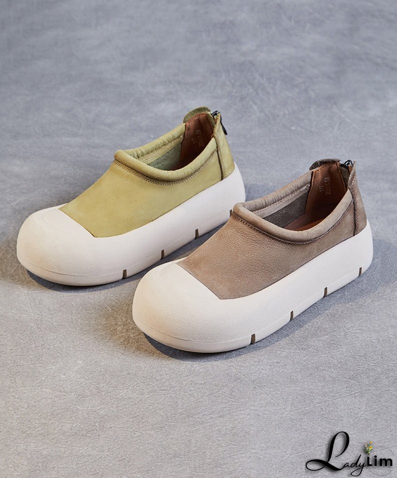 DIY Fruit Green Cowhide Leather Splicing Platform Loafer Shoes