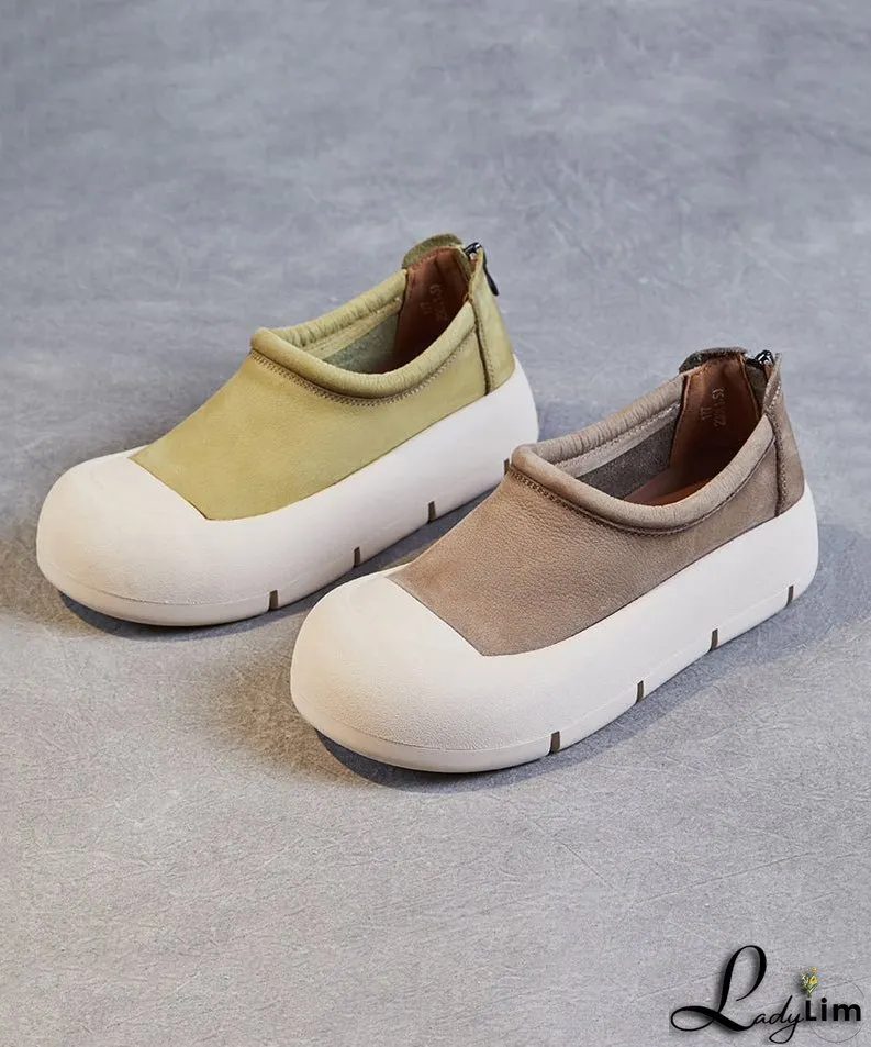 DIY Fruit Green Cowhide Leather Splicing Platform Loafer Shoes