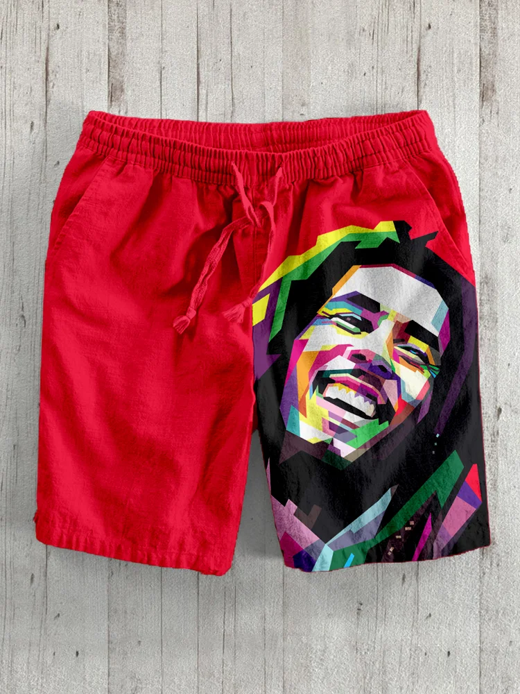 Men's Reggae Art Print Linen Blend Cozy Shorts