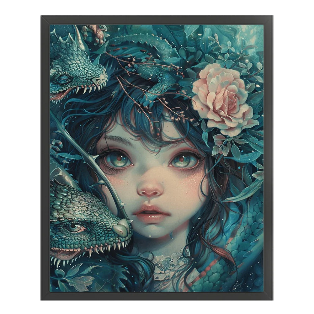 9CT Full Cross Stitch Bead Embroidery - Girl & Lizard(Canvas|40*50CM)