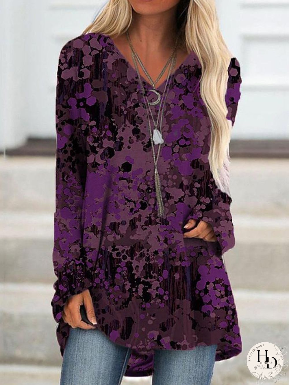 Women's T Shirt Dress Tee Dress Knee Length Dress Long Sleeve Color Block Patchwork Print Fall Spring Casual Blue Purple Red Green Gray S M L XL XXL 3XL 4XL