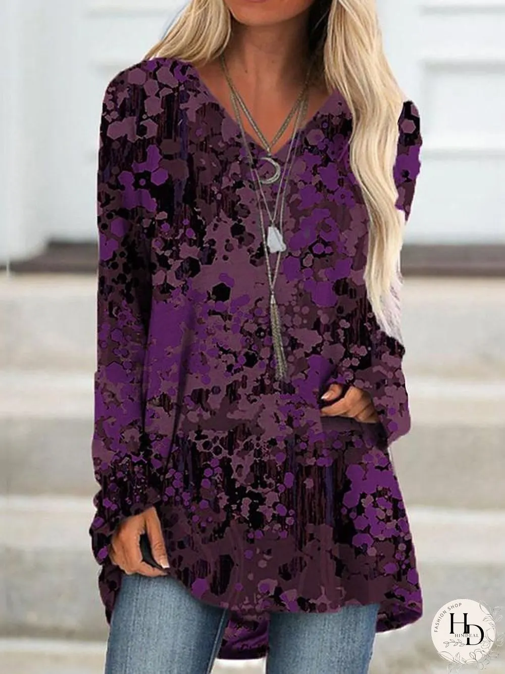 Women's T Shirt Dress Tee Dress Knee Length Dress Long Sleeve Color Block Patchwork Print Fall Spring Casual Blue Purple Red Green Gray S M L XL XXL 3XL 4XL