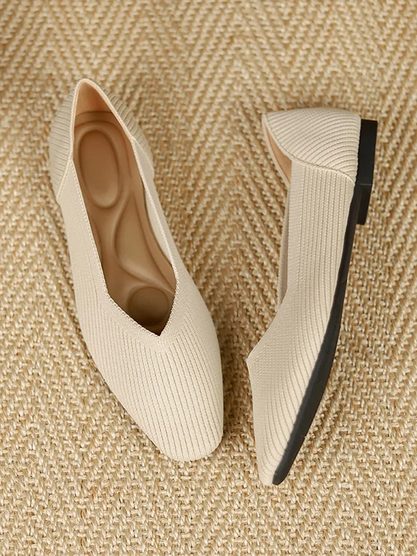 Square-Toe Solid Color Shoes Flats