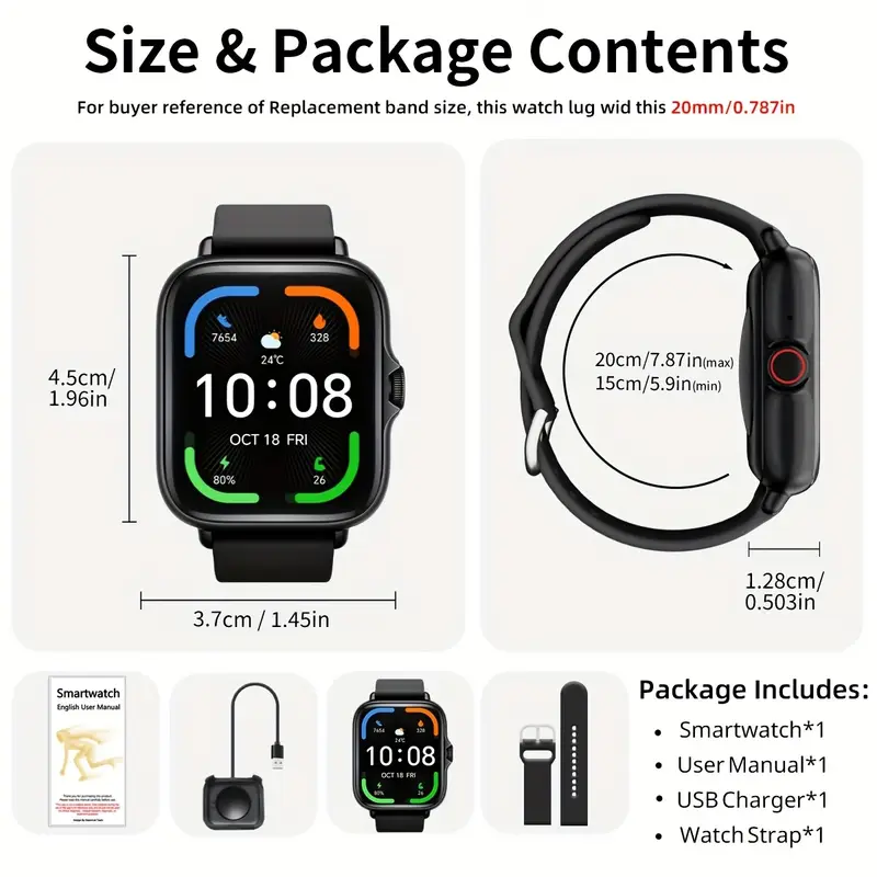 watch 1 83 full display with message answer make call smartwatch monitoring sports pedometer information alerts for iphone phones smartbands fitness watch for women men friend gift birthday gift Product details 1