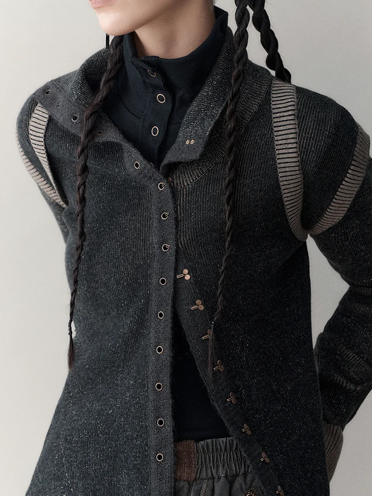 Brownm High Neck Slim Long Sleeve Knit