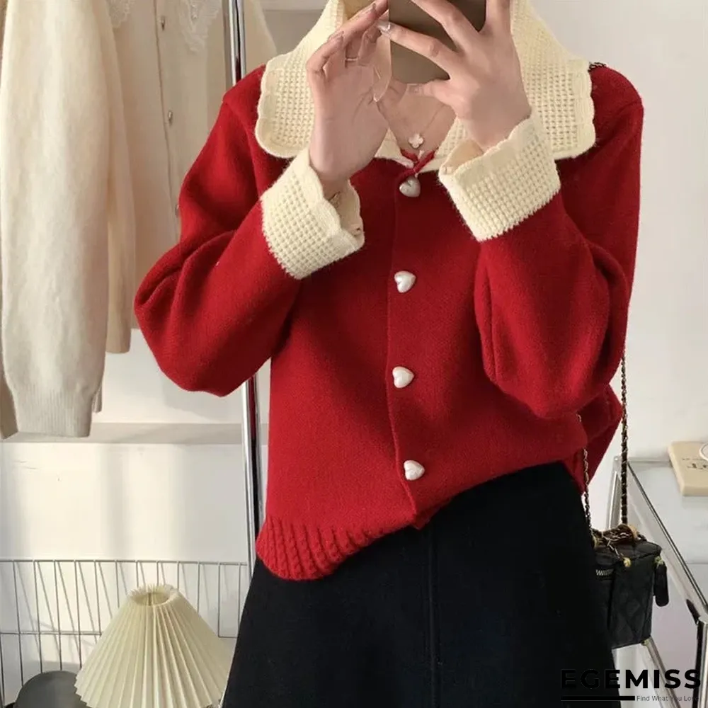 Love Loose Contrast Lapel Knit Cardigan | EGEMISS