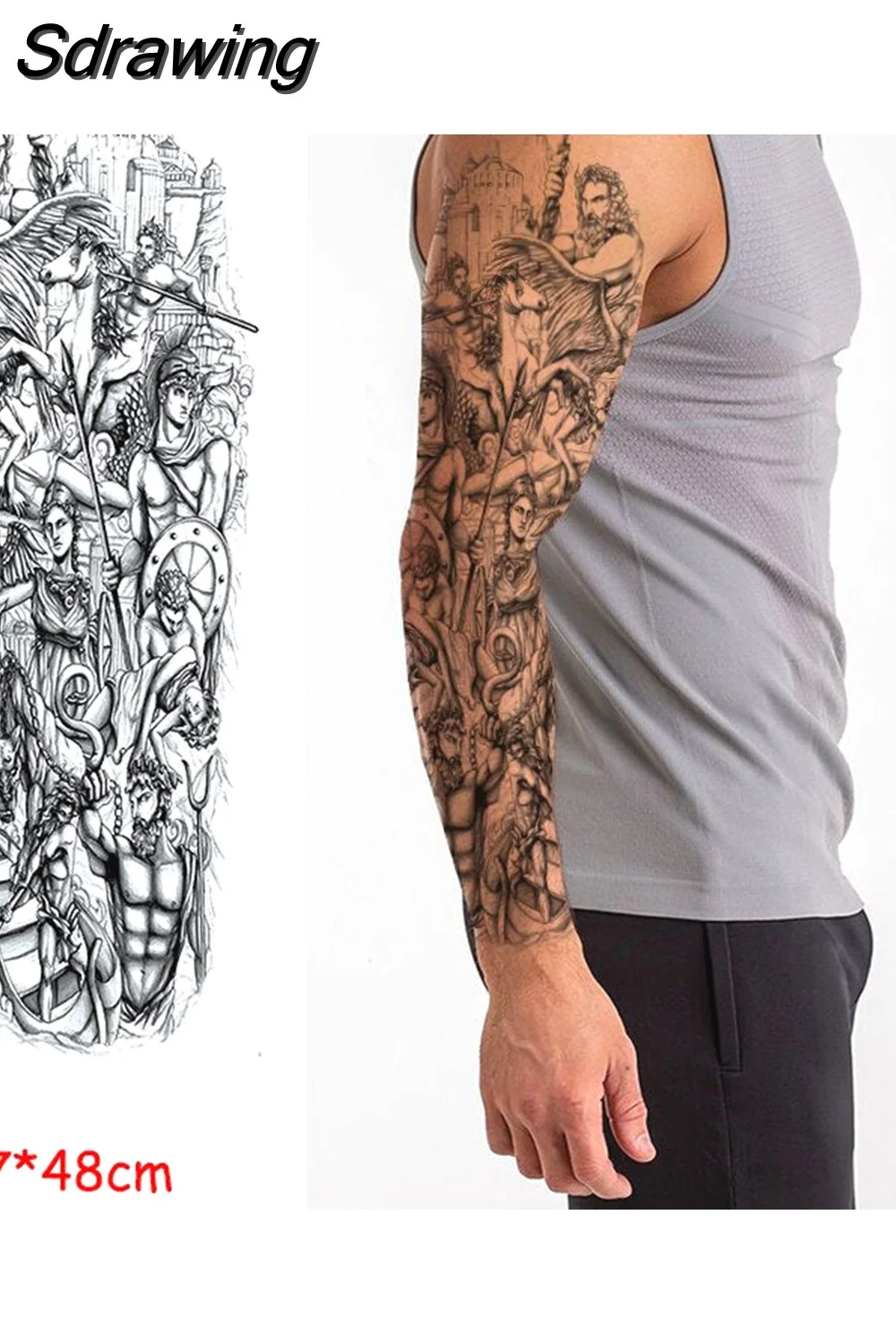 Sdrawing temporary tattoo sticker full arm lion king angel warrior lightning tree flower fake tatto flash tatoo to man woman 430-1