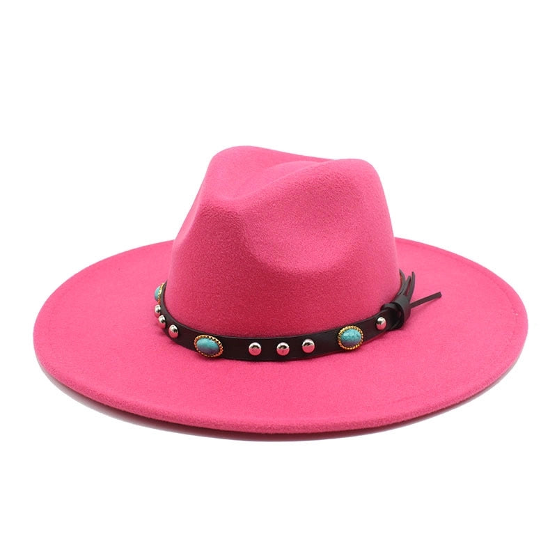 Classic Panama Autumn And Winter Men And Women Denim Woolen Hat New Big Brim Hat