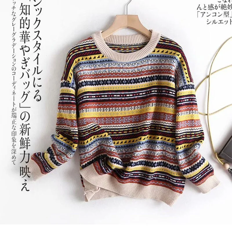 Pullover Sweater Women Casual Slim 2021 New O-Neck Bottoming Sweaters Striped Winter Basic Tops Wild Long Sleeve Pullover Top