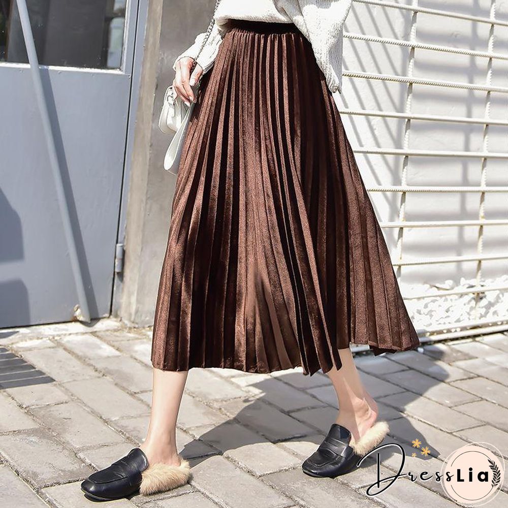 Fasion High Waist Pleated Velvet Skirt