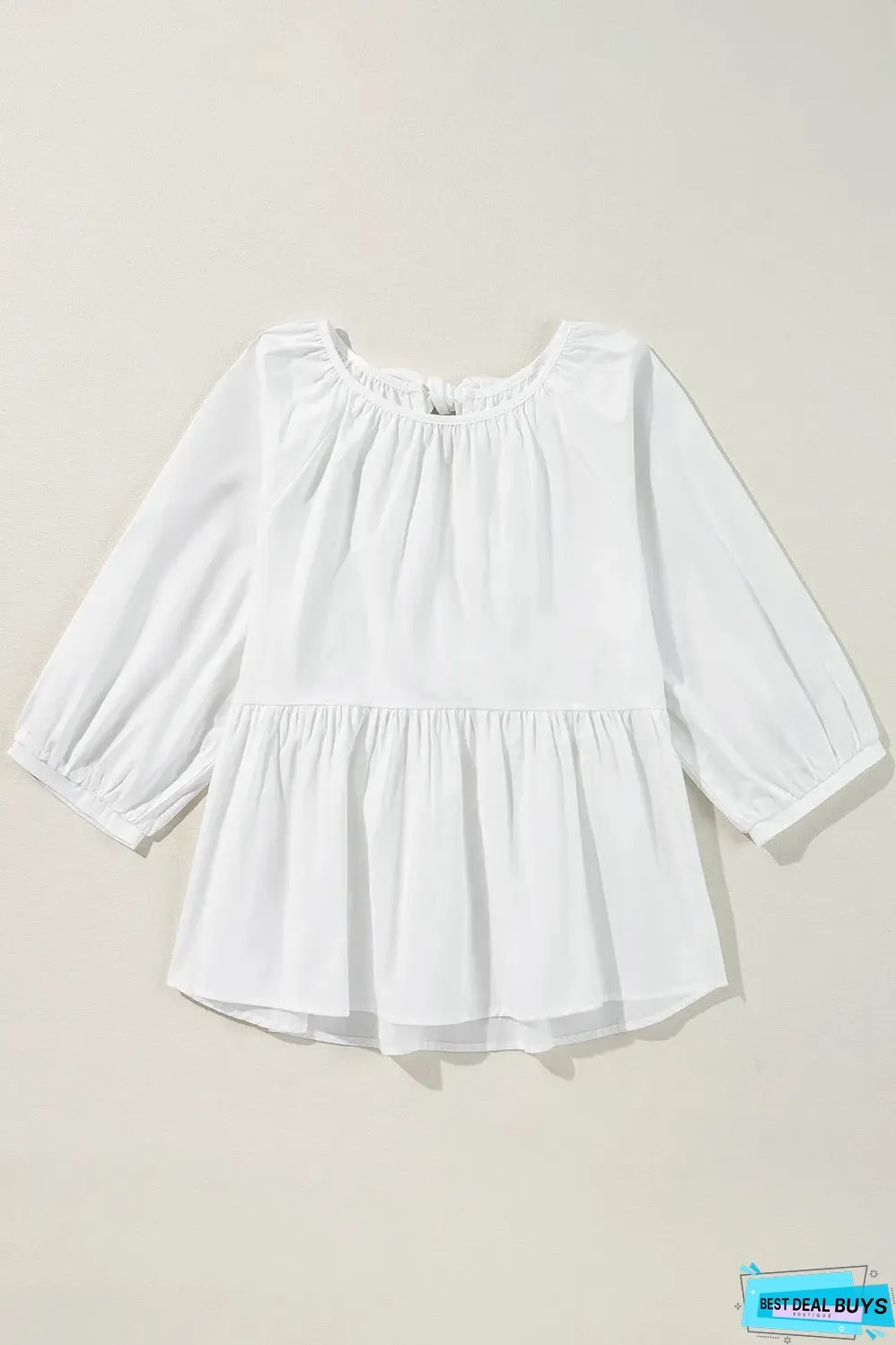 Bow Round Neck Three-Quarter Sleeve Blouse