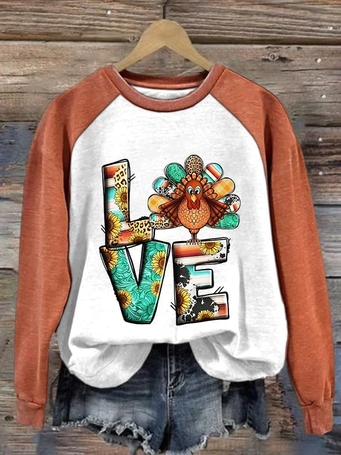 Women's Love Thanksgiving Print Crew Neck Sweatshirt