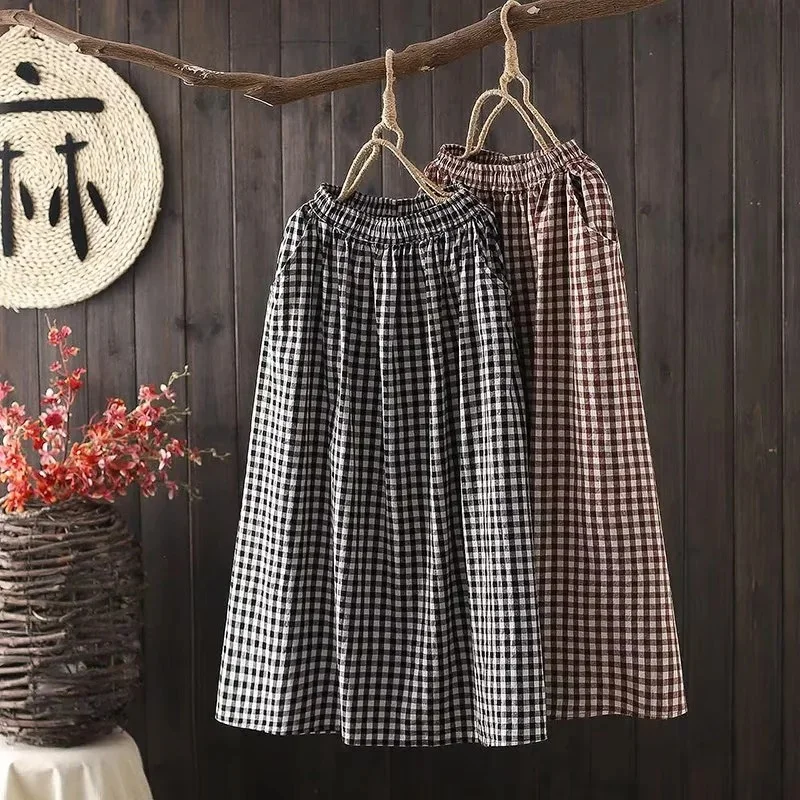 Breathable Cotton Linen Literary Loose Casual Skirt
