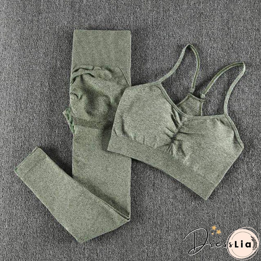 Solid Seamless Gym Two Piece Set Women High Stretchy Tracksuit Women Sports High Waist Leggings Workout Pants Sets Women