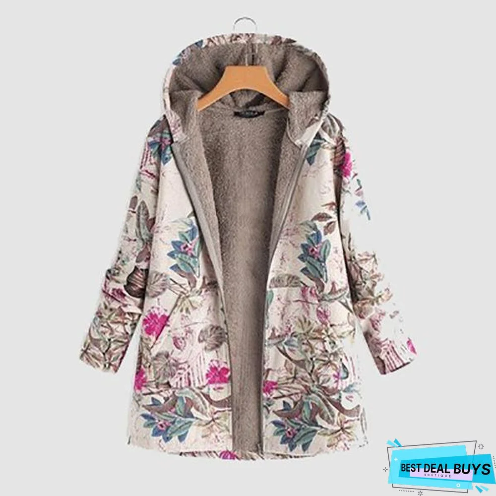 Floral Printed Plus Sizes Warm Coats