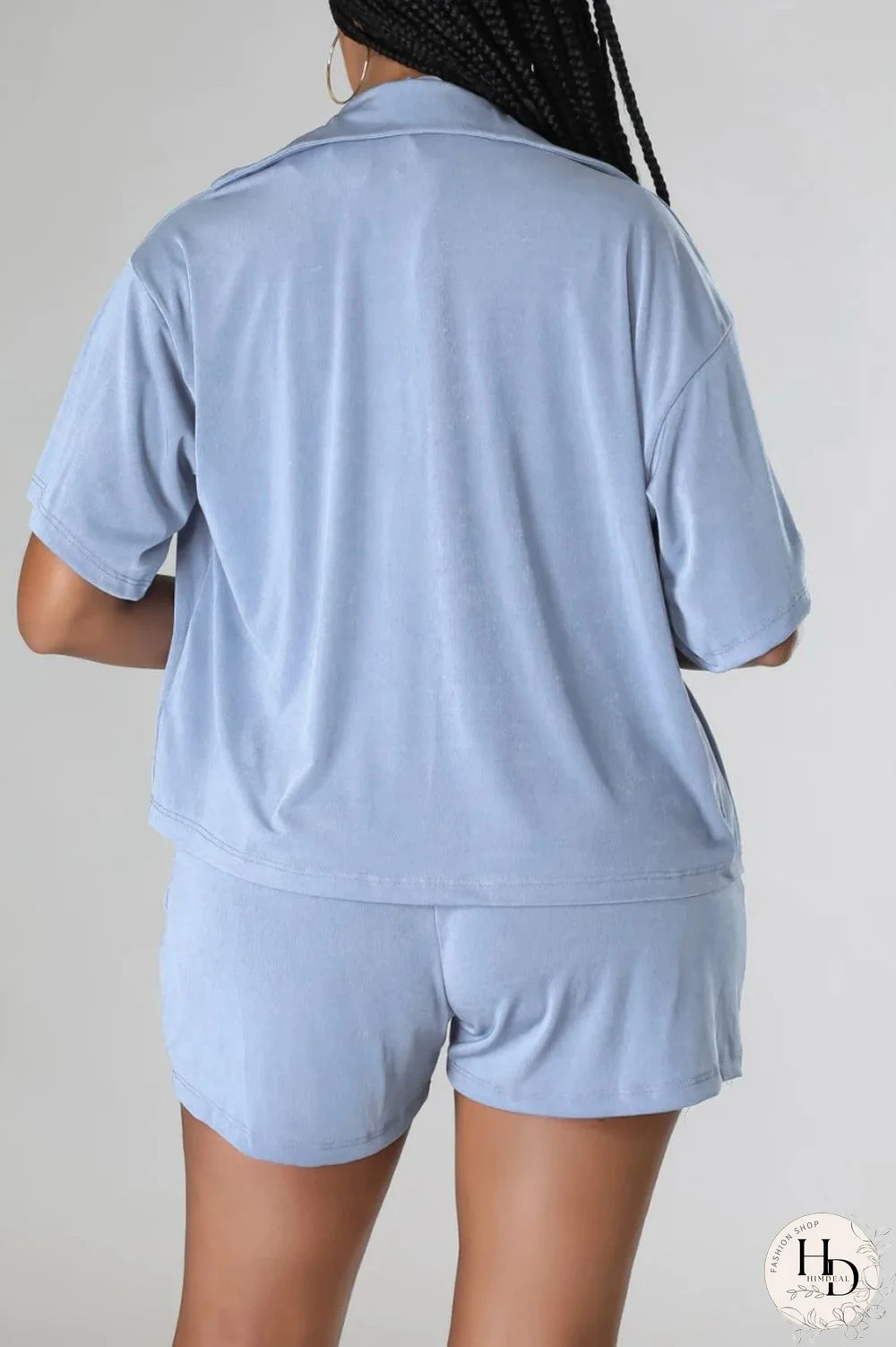 Blue Sexy Casual Solid Frenulum Shirt Collar Short Sleeve Three Piece Set