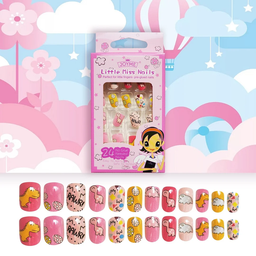 24Pcs/Set Press on Children Candy False Nail Tips Cartoon Full Cover Kid Pink Fake Nail Art for Little Girls Manicure Tool-Nail Inspo