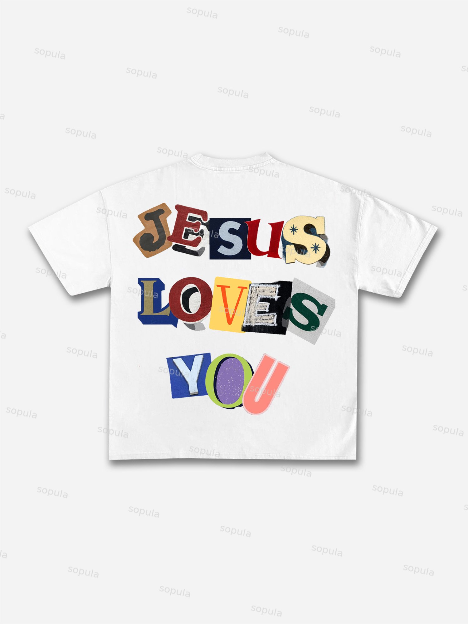 Jesus Loves You Collage Graphic Cotton T-shirt