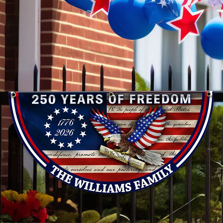 Personalized 250 Years of Freedom America Flag Custom Family Name America 250 Years of Freedom Non-Pleated Fan Flag