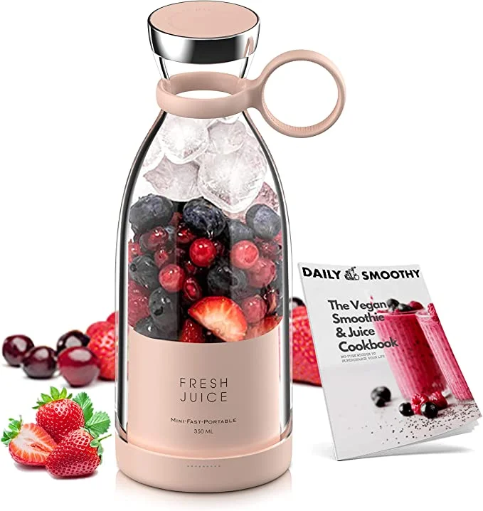 (UK warehouse)Portable Blender, Personal Mixer Fruit Rechargeable with USB and Wireless charging, Mini Blender for Smoothie, Fresh Juice Blender, Milk Shakes 350ml, Home/Gym/Travel (Princess pink)