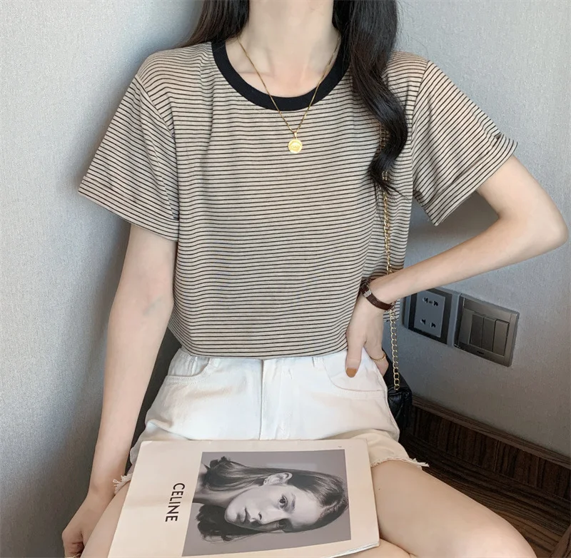 Brownm Brownm T-Shirt Short Sleeve Women's Summer Dress 2024 New Round Collar Loose Ins Careful Machine Foreign Style Simple Student Jacket