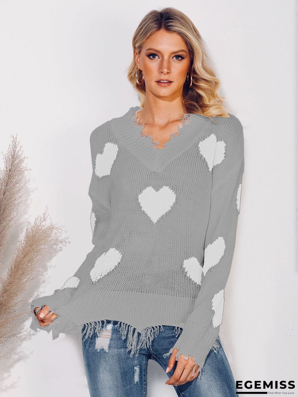 Long Sleeve Graphic V Neck Sweater | EGEMISS