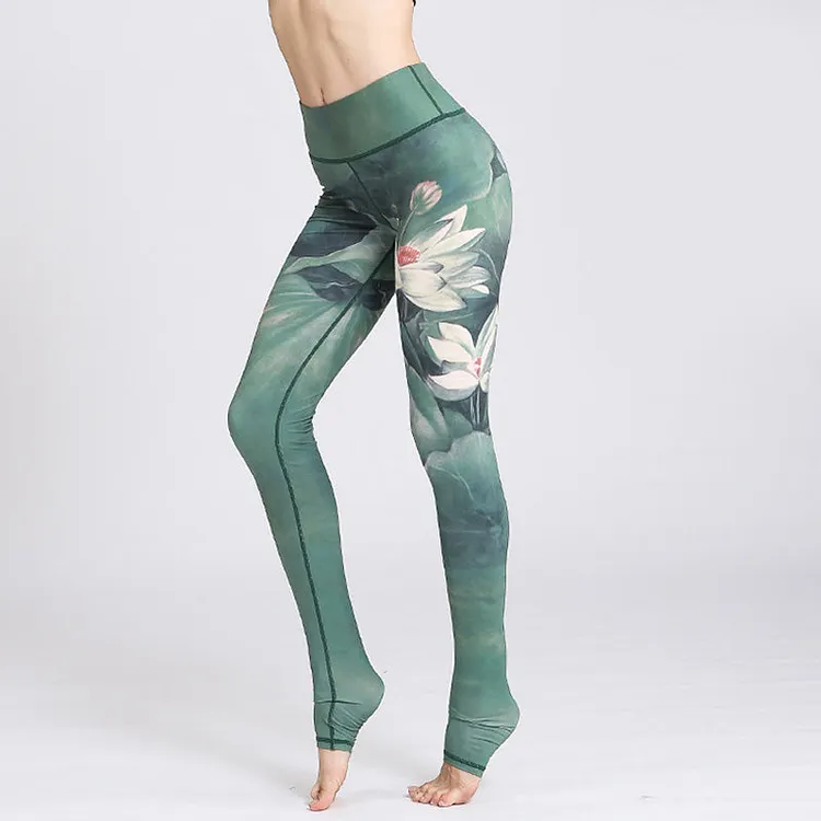 Lotus Flower Print Design Pants Sports Fitness Yoga Leggings Women's Yoga Pants