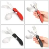 4 in 1 Outdoor Tableware (Fork/Spoon/Knife/Bottle Opener) Camping Stainless Steel Folding Pocket Kits for Hiking Survival Travel