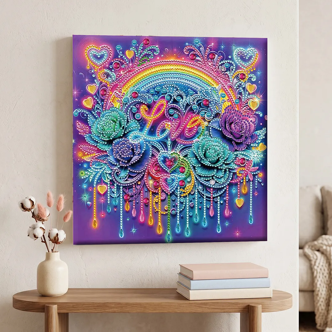 Love Rose DIY Special Shape Drill Diamond Painting Kits with Frame 25x25cm Diamond Dots Paintings Picture Arts Craft for Adults Beginners Home Decor
