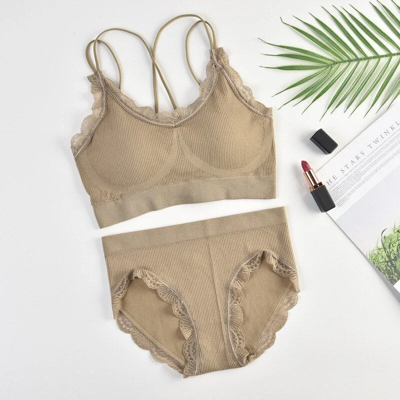 Sexy Women Bra Panties Set Push Up Bra Sport Top Set Letter Seamless Active Bra Female Lingerie Set Fitness Crop Top Underwear