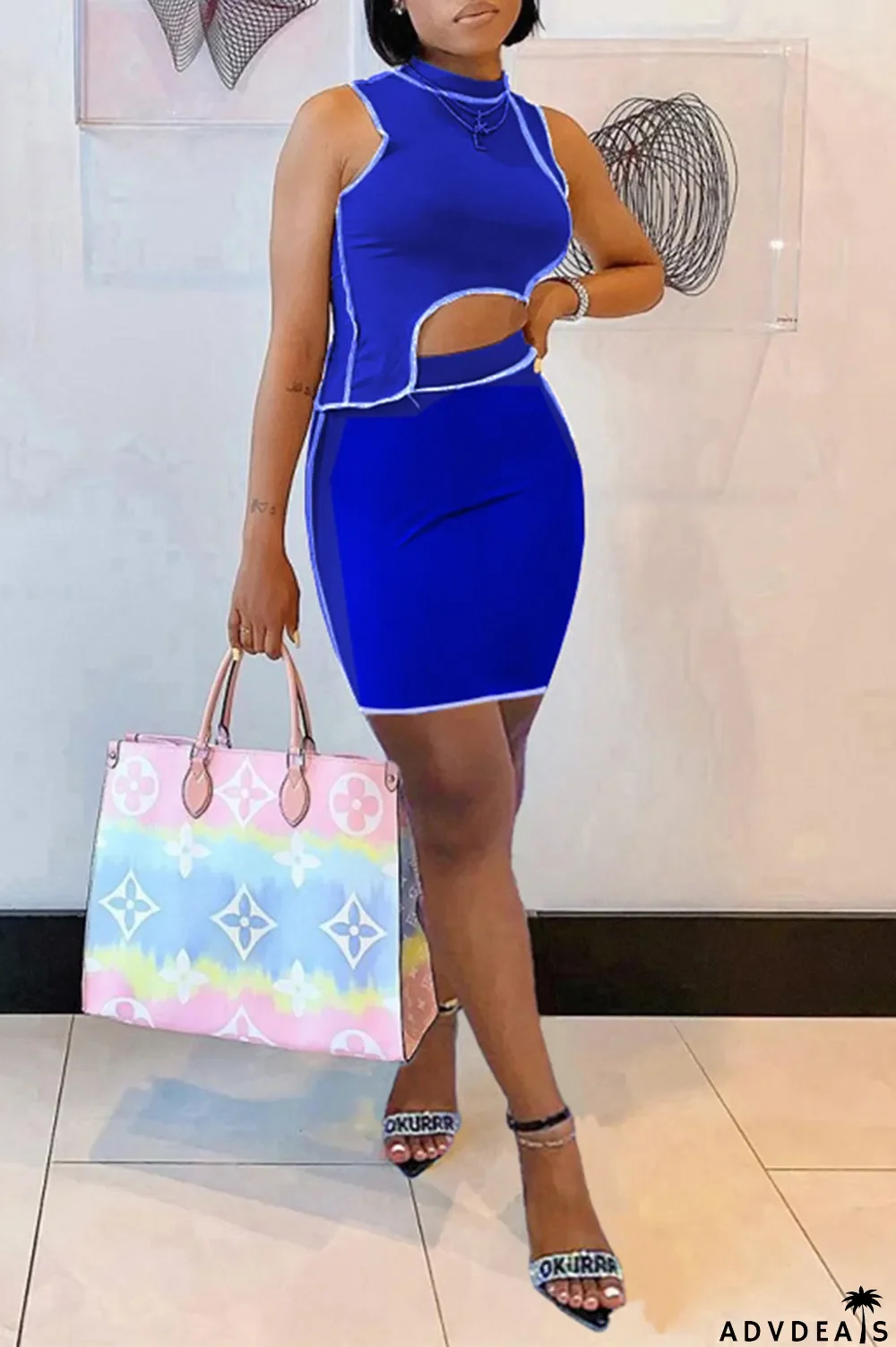 Orange Sexy Casual Solid Split Joint Asymmetrical Half A Turtleneck Sleeveless Two Pieces